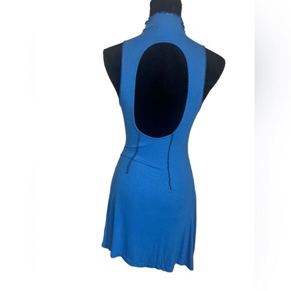 URBAN OUTFITTERS BLUE RIBBED HIGH NECK DRESS WOMENS SIZE MEDIUM SLEEVELESS - Picture 7 of 10